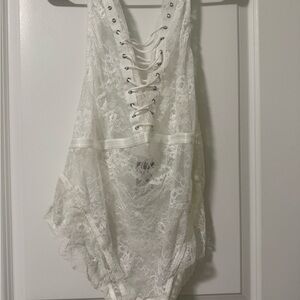 Torrid Ivory Lace-Up Bodysuit